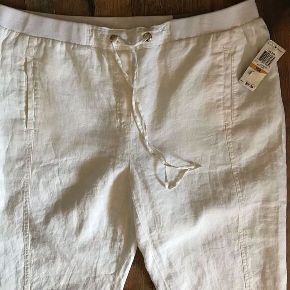JM Collection off white lined Linen Capri pants SZ 16W straight leg New w/tags - Picture 4 of 5